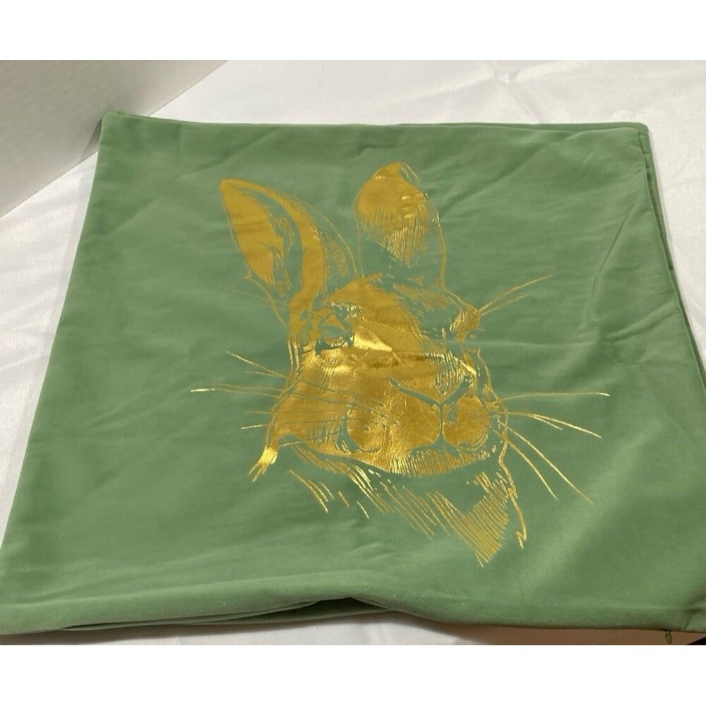 Easter Decor Sage Green & Gold Bunny Accent Covers 18x18 Set Of 2. Y2K Fashion